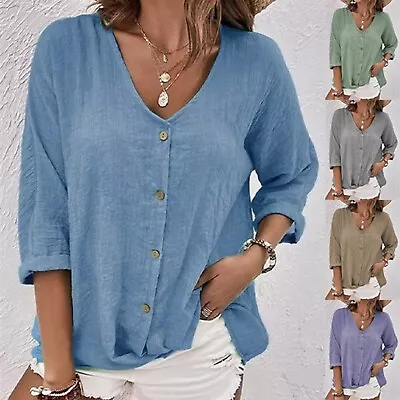 Buy UK Summer Womens V-Neck Baggy Tops Ladies 3/4 Sleeve T-Shirts Blouse  Plus Size  • 3.75£