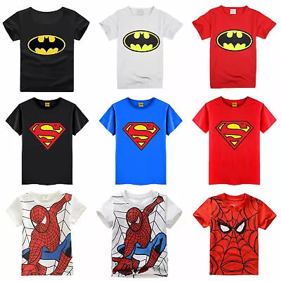 Buy Spiderman Kids Boy T-Shirts Superman T-Shirt Batman Short Sleeve Superhero Tops • 7.91£