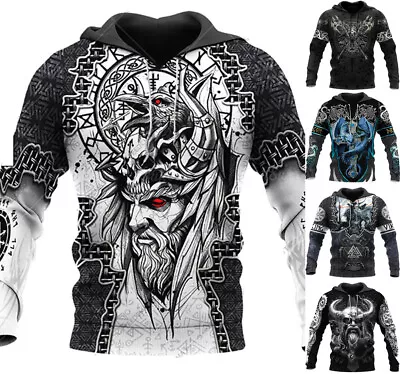 Buy Norse Viking Design Hoodie Sweatshirt Mens Graphic Print Top Sizes Xs-6xl • 36.89£