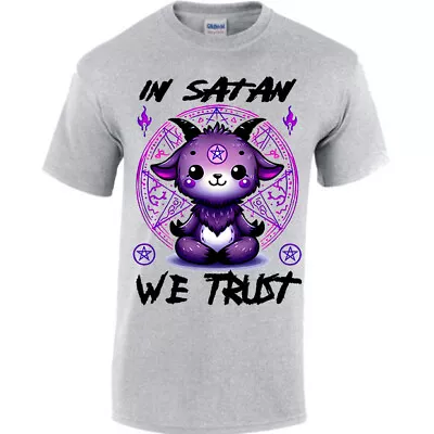 Buy In Satan We Trust T-shirt, Cute Demon Goat, Devil Worship, Adorable Baphomet • 15.95£