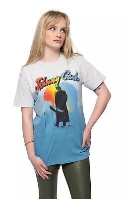 Buy Johnny Cash T Shirt Walking Guitar Logo New Official Unisex Blue Dye Wash • 17.95£