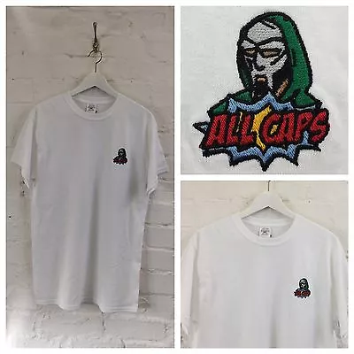 Buy Actual Fact MF Doom All Caps  Super Villain  Embroidered Hip Hop White T-shirt • 20£