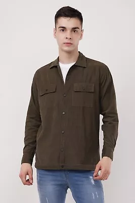Buy Mens  Full Sleeve Double Pocket Corduroy Cotton Shirt Overshirts • 12.99£