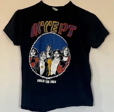 Buy Vintage 1984 Thrashed ACCEPT World Tour Parking Lot Shirt Tee M 80s FANTASY TAG • 43.80£