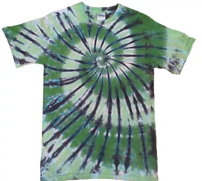 Buy T Shirt Tie Dye, All Sizes, Green And Black Spiral, Hand Crafted In The UK • 16.75£