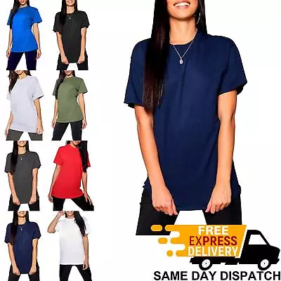 Buy Womens Plain Round Neck Boyfriend Gym Work Casual Short Sleeve Basic T-Shirt Tee • 4.99£