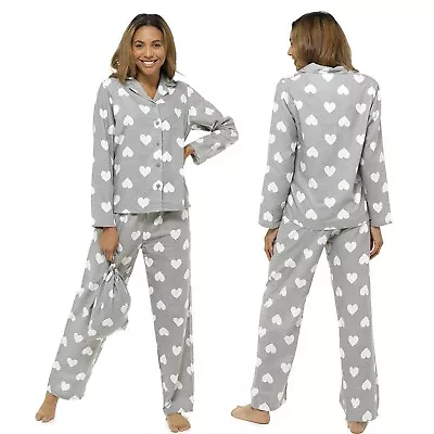 Buy Grey Cute Heart Print Flannelette Wincey Winter Pyjamas PJs Set Size 20 22 • 20.99£