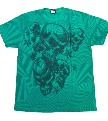 Buy Y2k Hybrid Brand Cyber Goth Skull Graphic Grunge Skater Shirt Men's Size Medium • 18.64£