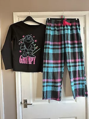 Buy Ladies Disney Grumpy Dwarf Cotton Pyjamas Set UK 12 - 14 Black Pink Blue • 6.50£
