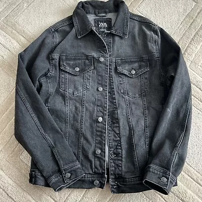 Buy Mens Zara Man Black Denim Jacket Size Large • 15£