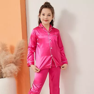 Buy UK Boys Girls Silk Pyjamas Nightwear Top Pants Pjs Satin Sleepwear Outfits Kids • 10.82£