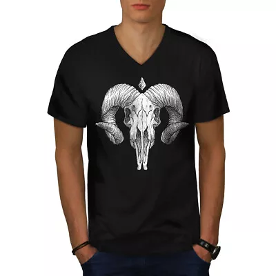 Buy Wellcoda Satan Horns Skull Mens V-Neck T-shirt • 17.99£
