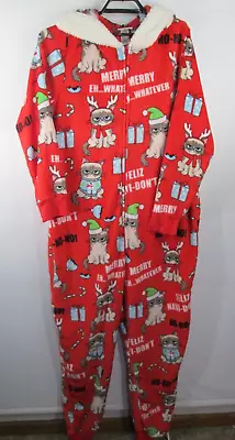 Buy Grumpy Cat Hooded One Piece Zip Fleece Pajamas Adult Size 3XL Red Christmas • 23.29£