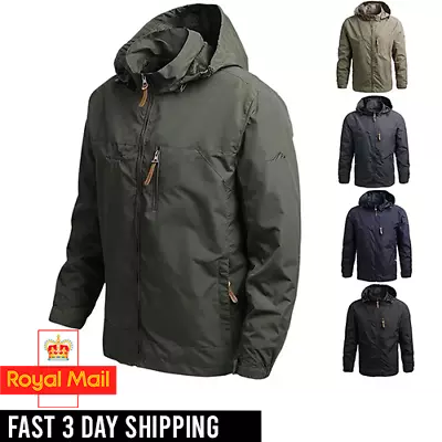 Buy Mens Waterproof Windbreaker Rain Jacket Hooded Soft Shell  Outdoor Grey Coat • 20.99£