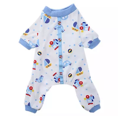 Buy Dog Pet Cat Puppy Kitten Lightweight Cotton Blue Car Train Pjs Pyjamas Play Suit • 9.99£