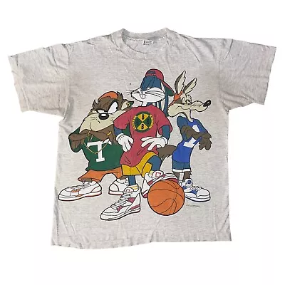 Buy Vintage Looney Tunes 1993 Basketball T Shirt Bugs Bunny Cross Colours L Damaged • 23.99£