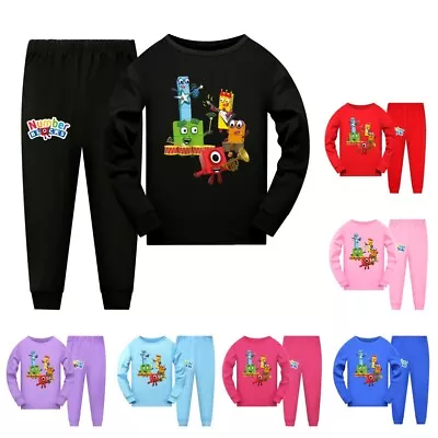 Buy Kids Number Blocks Long Sleeve T-shirt Pants Suits Casual Pyjamas PJ'S Outfits • 13.99£