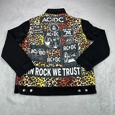 Buy AC/DC Denim Trucker Jacket Womens Medium Leopard Print Black Album Titles New • 37.33£