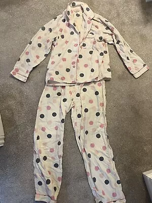 Buy Women’s Pink And Grey Polka Dot Pyjama Pj Set Size 8-10 100% Cotton • 0.99£