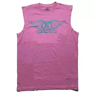 Buy Aerosmith Tank Top Muscle T Shirt Glitter Print Band Logo New Official Pink • 17.95£