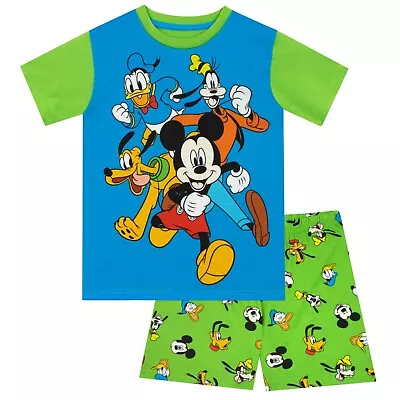 Buy Mickey Mouse PJs Kids Boys 12-24 Months 2-8 Years Loungewear Short Pyjamas Green • 13.99£
