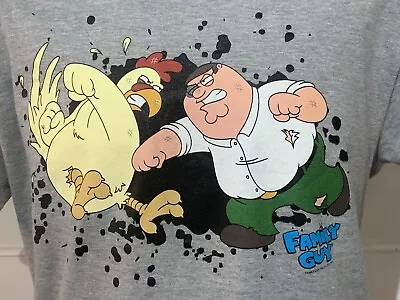 Buy Family Guy Mens T-shirt, Size Medium Short Sleeve Grey, Peter Fighting A Chicken • 9£