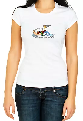 Buy Asterix And Obelix Cartoon Characters White Womens 3/4 Short Sleeve T-Shirt F064 • 9.69£