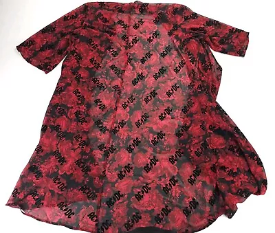 Buy Torrid AC/DC Rose Gothic Rock Band Sheer Red Sexy Hi-Lo Chiffon Kimono Women 1/2 • 33.08£