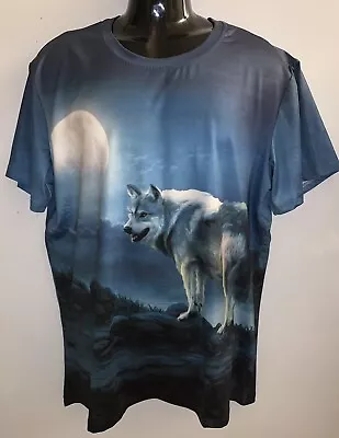 Buy LAIDIPAS Wolf Performance Graphic Blue Short Sleeve T Shirt ~ Men’s 2XL • 18.63£