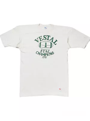 Buy Vintage VESTAL HIGH 1978 CHAMPS 70s Football Champion Blue Bar Jersey T-shirt M • 93.35£