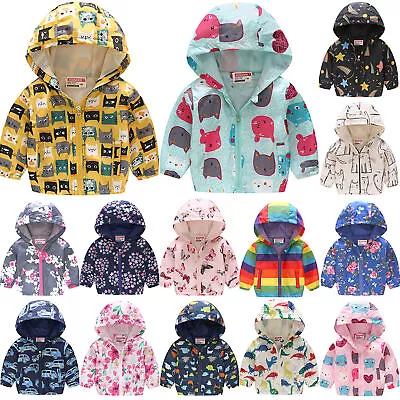 Buy Girls Boys Baby Toddler Floral Full Zip Hoodie Kids Rainwear Hooded Rain Coat UK • 11.24£