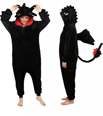 Buy Toothless Pjs Adults Dragon Pajamas Sleepwear Winter Plush Jumpsuit One-piece • 15.40£