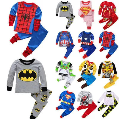 Buy Kids Boys Girls Long Sleeve Tops Pants Pyjamas Superhero Spiderman Costume Set • 7.29£