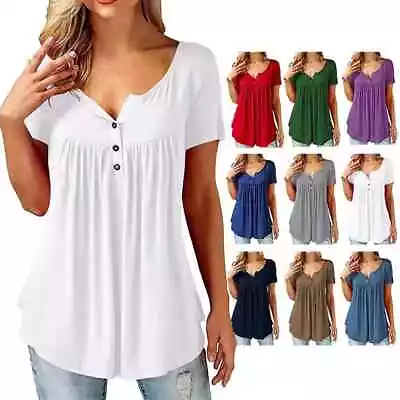 Buy Women Rufle Tunic Tops Loose Blouse Ladies Casual Button Baggy T-shirt Plus Size • 6.85£