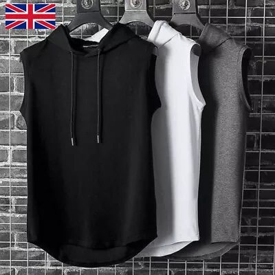 Buy Men Sleeveless Hoodie Vest T-Shirt Tank Top Fitness Sports Gym Muscle Hooded UK • 5.99£