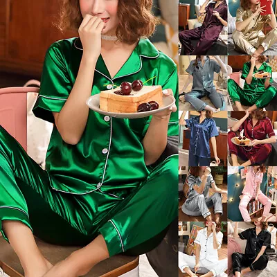 Buy Womens Satin Short Sleeve Pyjamas Nightwear PJs Set Ladies Silk Soft Pajamas • 10.39£