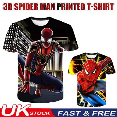 Buy Kids Boys Spiderman 3D Printed Short Sleeve T-Shirt Blouse Summer Casual Tee Top • 7.49£