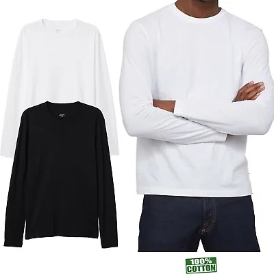 Buy 2's Pack Mens  Long Sleeve T-shirt 100% Cotton Plain Premium Lightweight Tee  • 14.99£