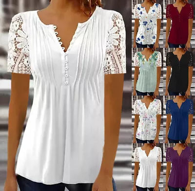 Buy Womens Plus Size Summer Tunic Tops Short Sleeve T-shirt Ladies Button Blouse Tee • 8.95£