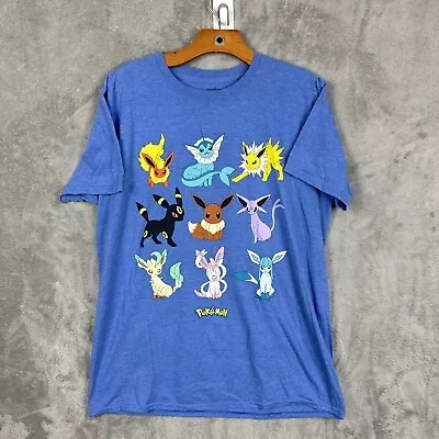 Buy Pokemon Eeveelutions Eevee Men’s T-Shirt Large  Blue Short Sleeve Logo • 6.99£