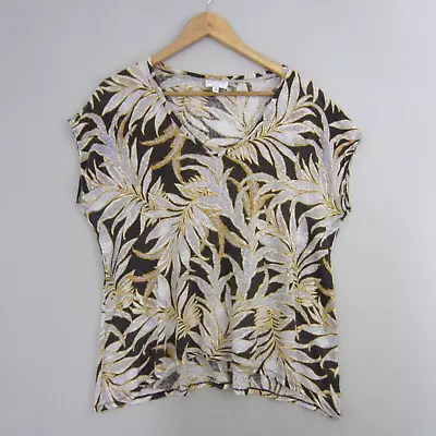 Buy Witchery Top Womens Medium 12 Brown Yellow Beige Floral Medium 12 Linen T-Shirt • 11.91£