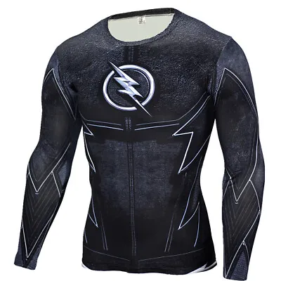 Buy The Flash Reverse Black T-shirt Long Sleeve Outfits Costume Cosplay Halloween • 28.75£