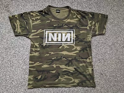 Buy Nine Inch Nails Shirt Adult Medium Green UK Tour Rock Band Camouflage NIN Mens • 25£
