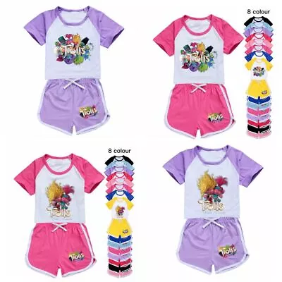 Buy New Kids Trolls 3 T-shirts + Shorts Tracksuits Loungewear PJ's Set Costume Gifts • 10.99£