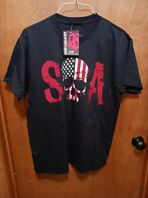 Buy SONS OF ANARCHY T SHIRT Biker Skull USA American Flag Motorcycle Club TV Show L. • 14£