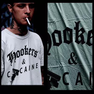 Buy Gangster T-shirt Hookers High Urban Hip Hop Hustle Mafia Mob Thug White Tee  • 18.63£