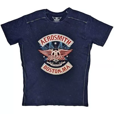 Buy Aerosmith 'Boston Pride' Navy Blue Snow Wash T Shirt - NEW • 15.99£
