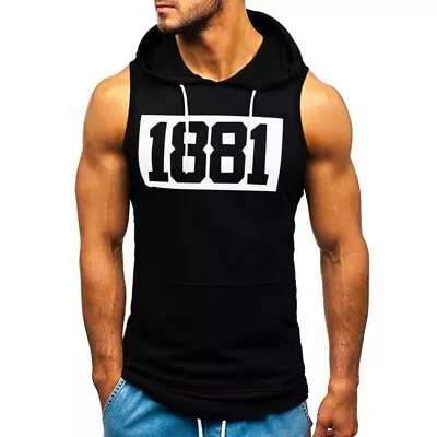 Buy Men's Gym Pullover Vest Sleeveless Casual Hoodie Hooded Tank Tops Muscle T-Shirt • 13.52£