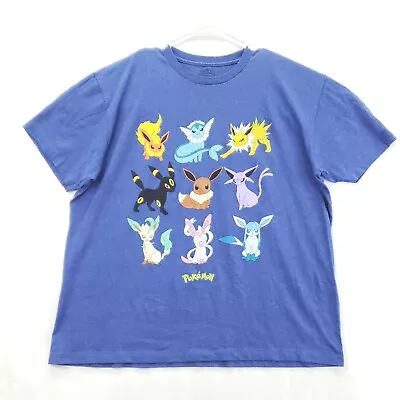 Buy Pokemon T-Shirt Mens XL Blue Cotton Eevee Evolution Crew Neck Pullover Casual • 16.69£