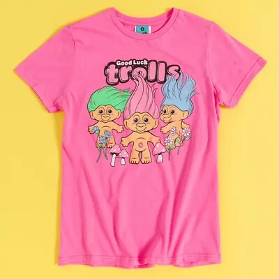 Buy Official Trolls Cute And Colourful Pink Fitted T-Shirt : S,M,L,XL,XS • 19.99£